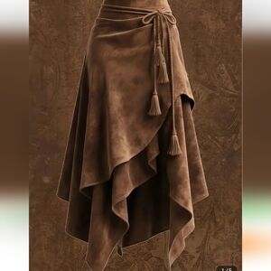Brown Layered Skirt with Tassels